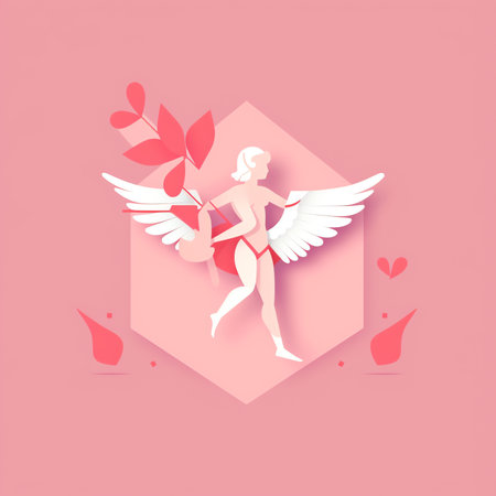 Cute Cupid character set in different poses. Happy Valentine's day template in cartoon style, love letter with letteringの素材