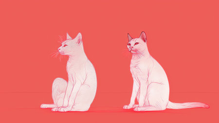 Generative AI Banner two pets listening and happy expression. husky puppy dog and curious sphynx cat. Isolated colored yellow background.の素材