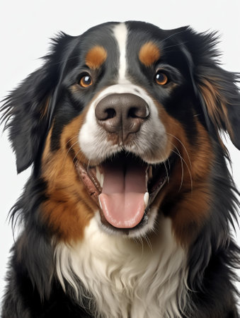 Generative AI Happy dog above banner, isolated on white background, front viewの素材