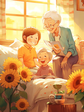 Generative AI Happy family illustration. Korean Translation is "happy may"の素材