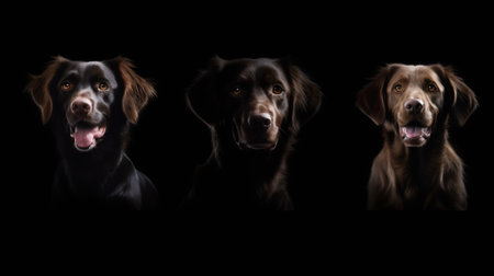 Generative AI Banner six hungry dogs licking its lips with tongue out waiting for eat food. Isolated on white backgroundの素材