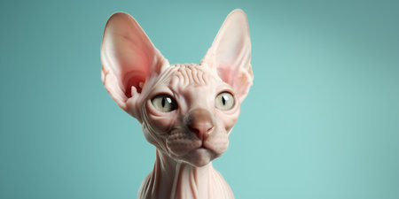 Generative AI Banner two two hungry pets, sphynx cat and dog licking its lips. Isolated on white backgorund.の素材