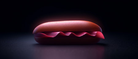Generative AI Hot dog close up 3d illustration design isolated on white. 3d hot dog with bun on abstract background.の素材