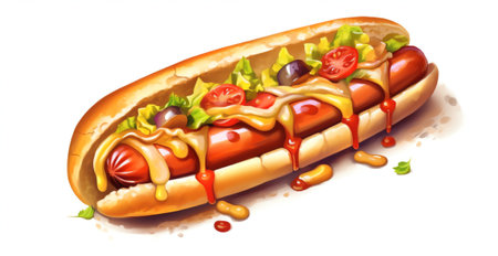 Generative AI National Chili Dog Day on 27 July Banner Background. Hot Dog With Meat, Onion, Chili Sauce, and Mustard. Horizontal Banner Template Design. Vector Illustrationの素材