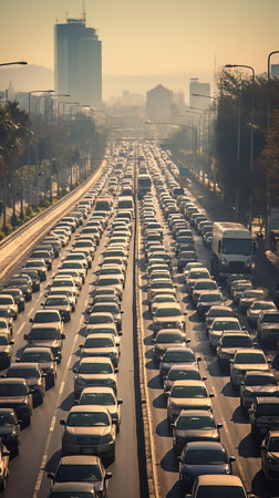 Generative AI View of Los Angeles rush hour traffic in Downtown LAの素材