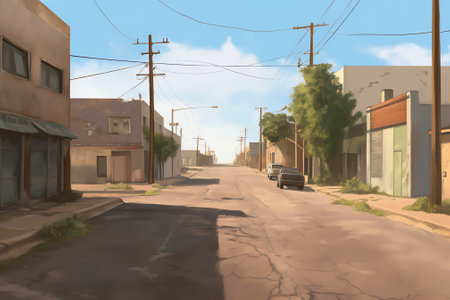 Generative AI Empty urban road and buildingsの素材