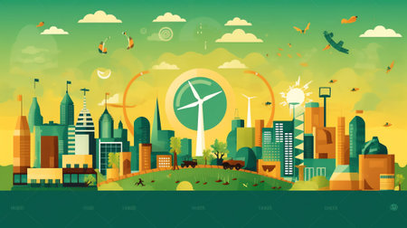 Generative AI Green technology. Environmental technology concept. Sustainable development goals. SDGs.の素材