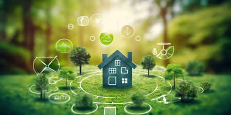 Generative AI Green technology. Environmental technology concept. Sustainable development goals. SDGs.の素材