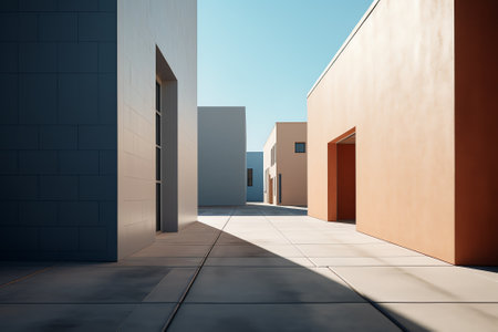 Generative AI empty street and detail of a building in a cityの素材