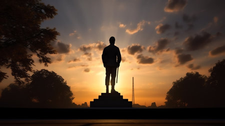 Generative AI The Scout overlooking(108 years old statue) in downtown Kansas City. It was conceived in 1910の素材