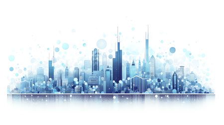 Generative AI concept of smart or digital city, wireframe cityscape in futuristic styleの素材