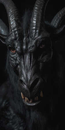 Generative AI A closeup shot of a black goat in the natureの素材