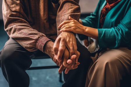 Generative AI Nothing so healing as the human touch. Shot of an unrecognizable doctor holding hands with her patient during a consultation.の素材