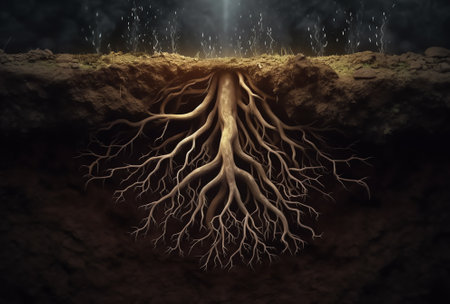 Generative AI Closeup shot of tree rootsの素材