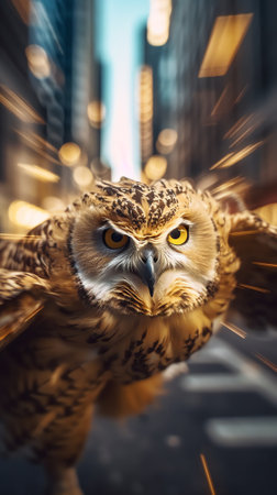 Generative AI Burrowing owl (Athene cunicularia) closeup shot on blurred backgroundの素材