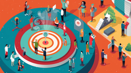 Generative AI 3D Isometric Flat Vector Conceptual Illustration of Customer Focused Approach, Target Audience Segmentationの素材