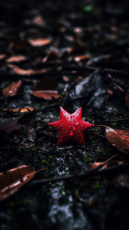 Generative AI Fallen rotten apple on the ground among leaves and grass in orchard on a rainy autumn day, fruit harvest and horticulture concept. Closeup shotの素材