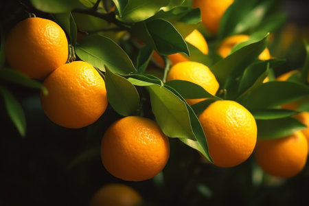Generative AI Full frame closeup shot of a bitter orange tree with fruitsの素材