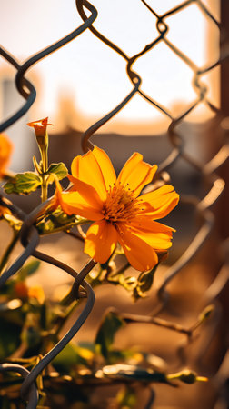 Generative AI Yellow Hibiscus on the rooftop close up shot. American Yellow Hibiscus closeup shot.の素材