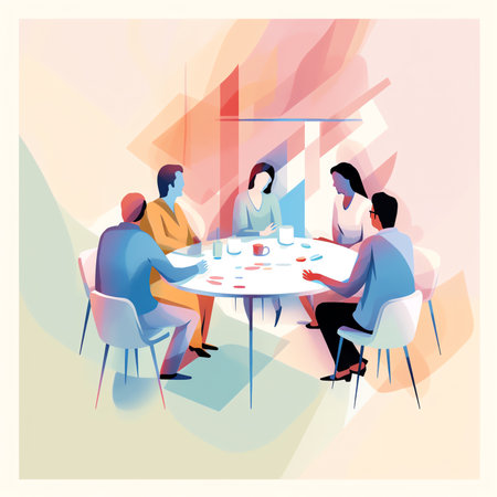 Generative AI focus group of mental health by psychologist consultant. Asian people meeting together to talk problem and receive mental treatment. Senior doctor leader speaking to diversity man and woman patients.の素材