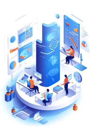 Generative AI Focus group isometric web concept. People study audience, aim at group, research data and customer behavior. Market research method scene. Vector illustration for website template in 3d designの素材