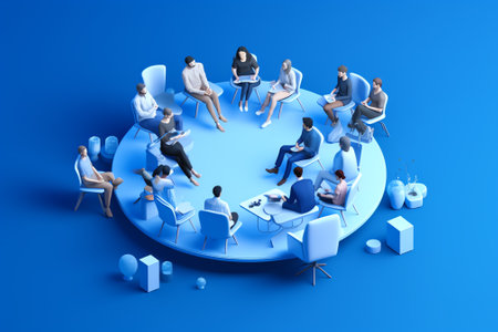 Generative AI Focus group isometric web banner. Market research isometry concept. Collective discussion and feedbacks 3d scene, focused interview of consumers flat design. Vector illustration with people charactersの素材