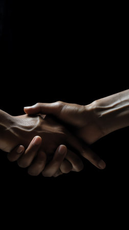Generative AI All will be fine. Cropped shot of two people holding hands in comfort.の素材