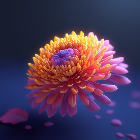 Generative AI Blue-green chrysanthemum flower close-up. Macro shot. Summer and spring multi-color floral background.の素材