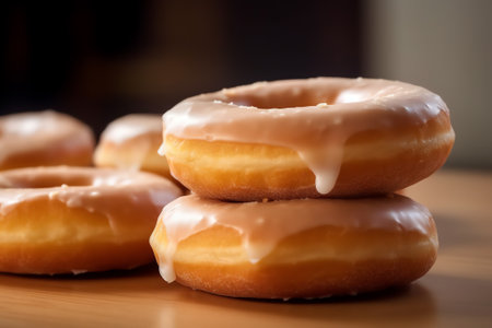 Generative AI Fresh Berliner Doughnuts as detailed close-up shot (selective focus)の素材
