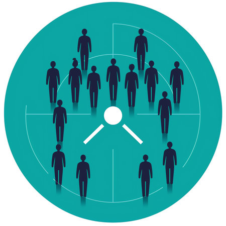 Generative AI Target market concept, audience, focus group, crowdsourcing and crowdfunding, public relations, vector line iconの素材