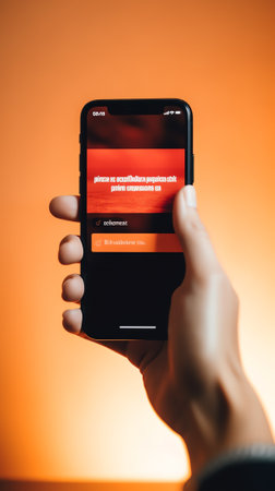 Generative AI Unrecognizable Lady Using Modern Smartphone While Sitting On Couch At Home, Closeup Shot Of Female Hands Holding Cellphone, Young Woman Browsing App On Mobile Phone Or Shopping Online, Croppedの素材