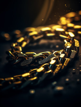 Generative AI Closeup shot of textured rough surface of heavy metal chain in soft focusの素材