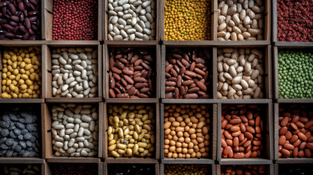 Generative AI High angle shot of heap of colorful kidney beans, Heap of colorful raw kidney beans (legumes)の素材