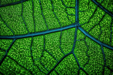 Generative AI Background of Green Leaf cell structure - macro shot, natural textureの素材