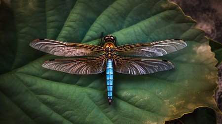 Generative AI dragonfly on blue backgroundの素材