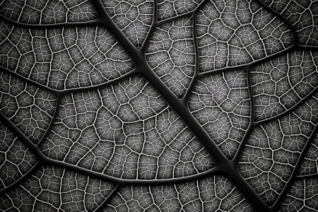 Generative AI Leaf veins textures in black and white for backgrounds and wallpaper. Texture background. Abstract background. Macro photography. Close upの素材