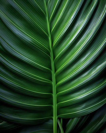 Generative AI Details of big green leaf .Abstract striped texture , green tone.の素材