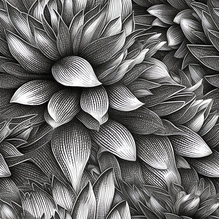 Generative AI Abstract flowers black and white backgroundの素材