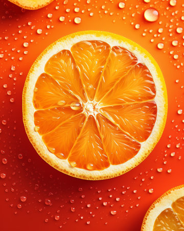 Generative AI Vertical macro shot of a cross-section of an orange.の素材