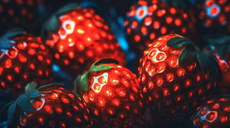 Generative AI Macro shot of Fruits in black Light.の素材