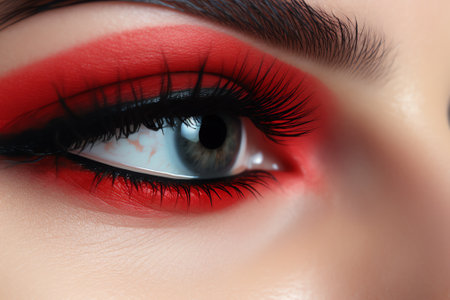 Generative AI Beautiful macro shot of female eye with classic eyeliner makeup. Perfect shape of eyebrows, brown eyeshadows and long eyelashes. Cosmetics and make-up. Closeup macro shot of fashion liner eyes visageの素材