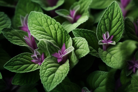 Generative AI Macro photography of fresh sage. Concept of organic food.の素材