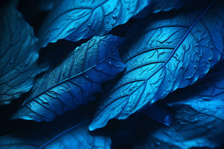 Generative AI Abstract blue Ti or Cordyline leaves texture pattern macro photographyの素材