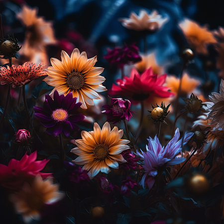 Generative AI Macro shot of colorful flowers. Nature background. Greeeting card with flowers.の素材
