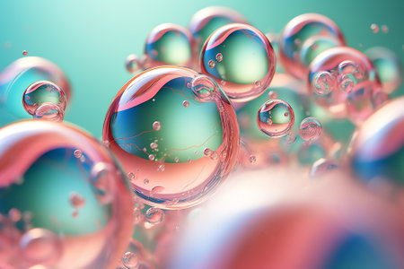 Generative AI Pastel color artistic of oil drop floating on the water. Pastel color bubble for background. Abstract oil bubbles background. Macro shot . bubbles close up.Bright and unique oil drops, circles on the.の素材