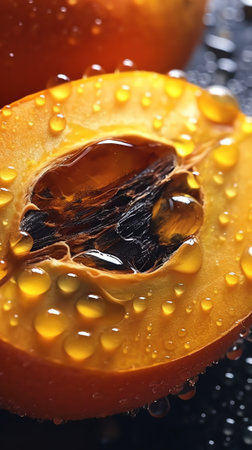 Generative AI Macro photography of juicy pulp of ripe tangerine. Macro, selective shot.の素材