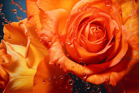 Generative AI Studio closeup of a beautiful orange rose with flowing colors, shapes and contrastsの素材