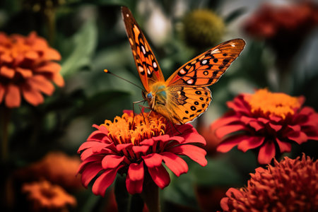 Generative AI Macro shot of a beautiful butterfly sitting on a flowerの素材