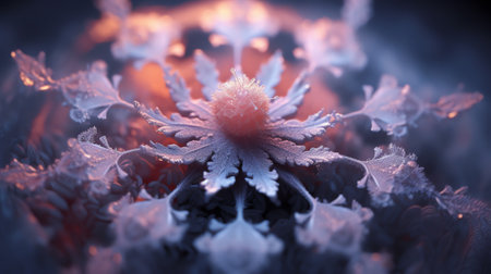 Generative AI Macro photography of a flower in ice with bubbles airの素材