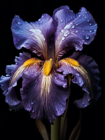 Generative AI Spring flower iris blooming on black background.の素材